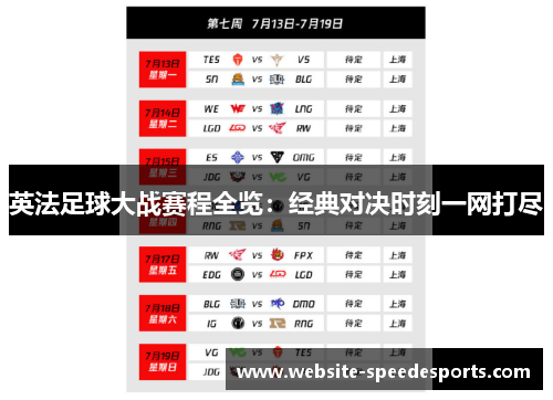 英法足球大战赛程全览：经典对决时刻一网打尽